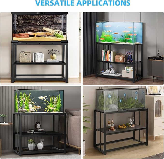 VOWNER 55-75 Gallon Fish Tank Stand - Metal Aquarium Stand, 48.4" x 14.9" x 29.5" Adjustable Heavy Duty Reptile Tank Stand, Adjustable 2-Tier Fish Tank Rack Shelf for Home Office, Tank not Included