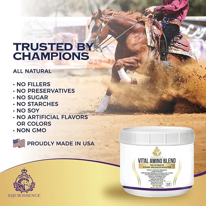 120 Day Supply - Vital Amino Blend - Horse Supplements - 9 Essential Amino Acids - No Fillers, No Sugar, No Soy - Horse Care - Horse Joint Supplement - Horse Hoof Supplements - Coat Care for Horses