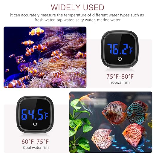 Wireless Digital Aquarium Thermometer, Stick On Fish Tank Thermometer, Small Aquarium Temperature Gauge with LED Touch Screen, 0.18℉ Resolution, for Aquariums, Terrariums, 2 Pack