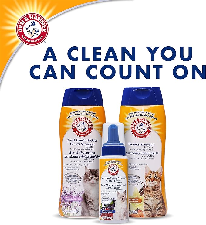 Arm & Hammer 2-in-1 Deodorizing & Dander Reducing Shampoo for Cats, Dander Remover for Dander and Odors, Baking Soda Moisturizes and Deodorizes, Lavender Chamomile Scent, 20 Fl Oz (Pack of 1)