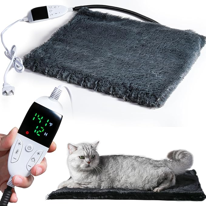 Pet Heating Pad for Dog Cat - Intelligent Thermostat Temperature Controller,Washable Flannel Cover - Cat Dog, S M L - Heated Cat Bed Indoor, Self Warming Cat Bed - Heating Pad for Cats (L)