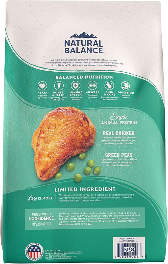 Natural Balance Limited Ingredient Adult Grain-Free Dry Cat Food, Chicken & Green Pea Recipe, 15 Pound (Pack of 1)