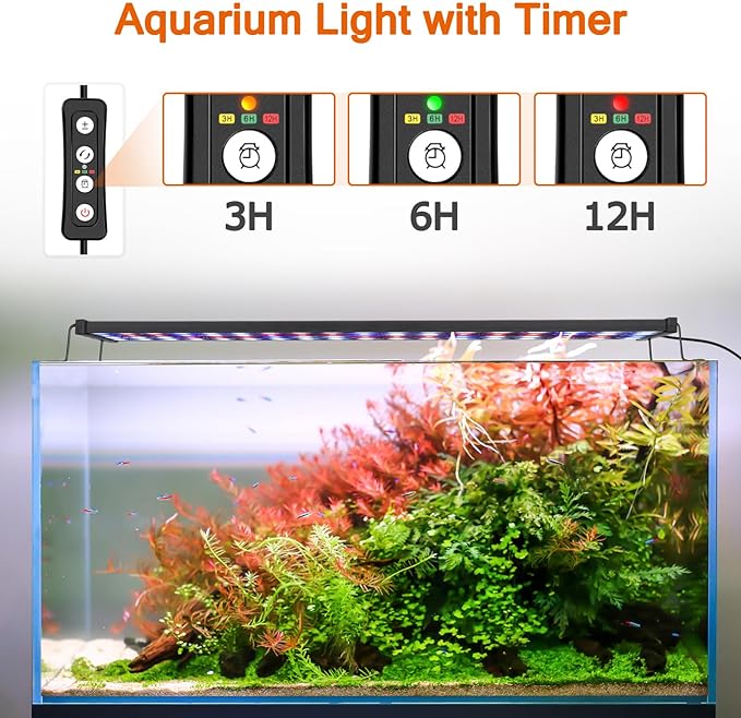 AQQA Fish Tank Light for Plants Aquarium Light with Timer 14 Colors Adjustable Full Spectrum LED Fish Light Waterproof Dimmable Light for Fish Tank 47-55 Inch (45W)