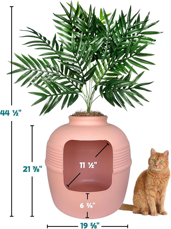 Good Pet Stuff, The Original Hidden Litter Box Base Kit, Round Enclosed Cat Litter Box Planter with Artificial Plants, Vented Carbon Odor Filter System, Florist Moss, Easy to Clean, Pink Coral