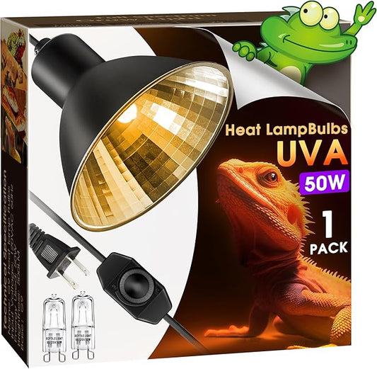 Reptile Heat Lamp, Briignite UVA Basking Light for Reptiles 50W, G9 Halogen Heat Bulb & Dome Reptile Light Fixture, Aluminum Reflector, Dimmable Heat Lamp for Chicken Turtle Snake Gecko Lizard, 1 Pack