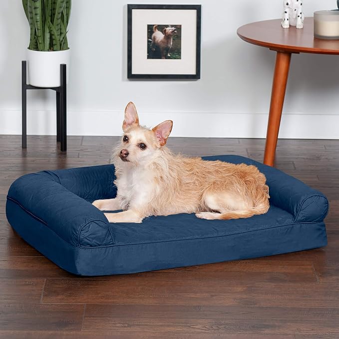 Furhaven Orthopedic Dog Bed for Medium/Small Dogs w/ Removable Bolsters & Washable Cover, For Dogs Up to 35 lbs - Quilted Sofa - Navy (Blue), Medium