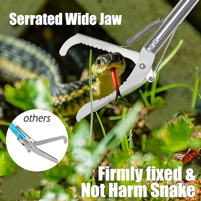 IC ICLOVER 60" Extra Long Snake Tongs, with Flashlight for Night Using, Heavy Duty Reptile Grabber Tool Rattle Snake Catcher, Professional Wide Jaw Snake Handling Tools with Lock, Non-Slip Grip Handle