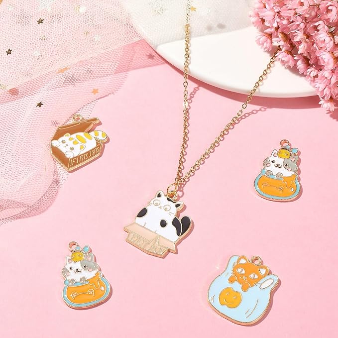 KitBeads 20pcs Enamel Cat Charms Colorful Cute Animal Pet Charms Mixed Styles Mini Kitten Charms for Jewelry Making Bracelets Bulk