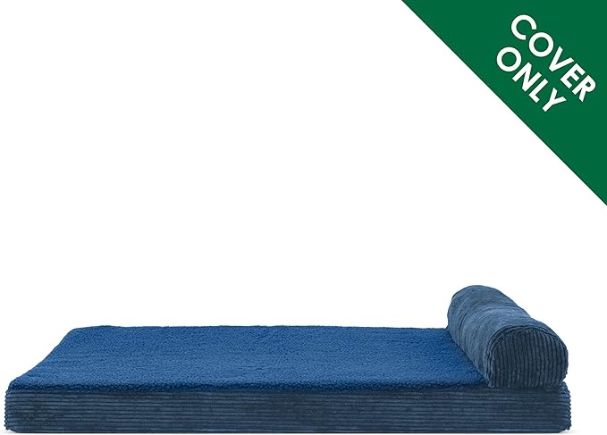 Furhaven Replacement Dog Bed Cover Fleece & Corduroy Chaise, Machine Washable - Navy, Blue, Jumbo Plus (XX-Large)