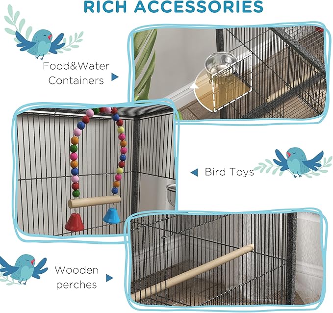 NicBex 29.25" Metal Bird Cage, Large Parakeet Cages with Stand,Pet Flight Birdcage for Parrot Lovebirds Finches Parakeets Budgie Parrotlet Conures,Swing, Stainless Steel Bowls, Removable Tray,Gray