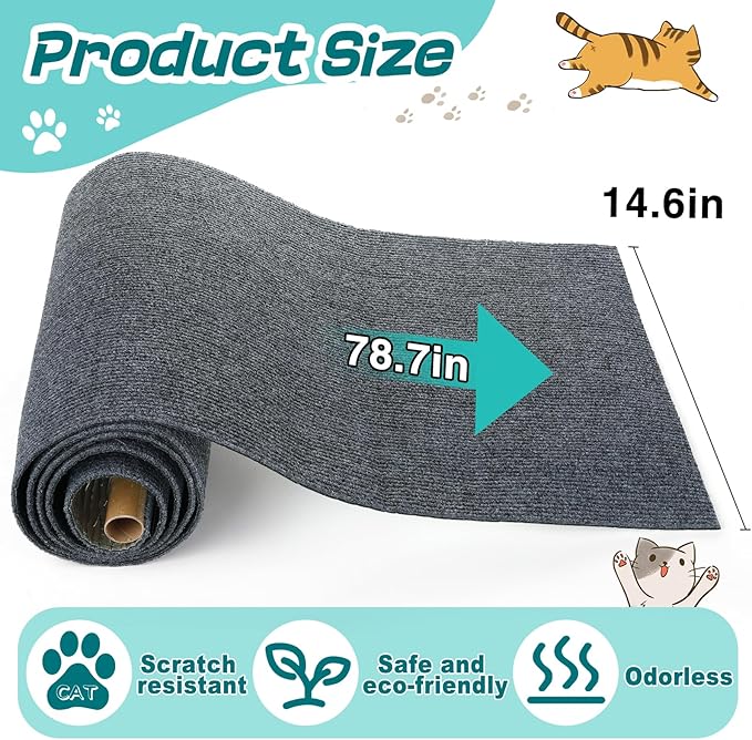 78.7"x14.6" Trimmable Cat Scratching Mat - Self-Adhesive Cat Scratch Furniture Protector Cat Tree Shelves Replacement, Easy to Use for Scratching Post Couch Protector