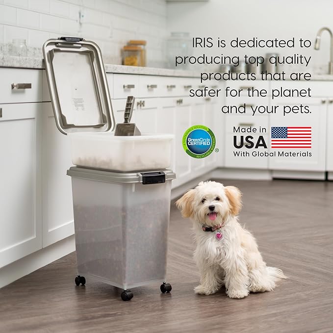 IRIS USA 30 lbs & 11 lbs Combo Airtight Dog Food Storage Container, Stackable Treat Box, 2-Cup Scoop, Wheels, Keep Fresh, Easy Mobility, Chrome