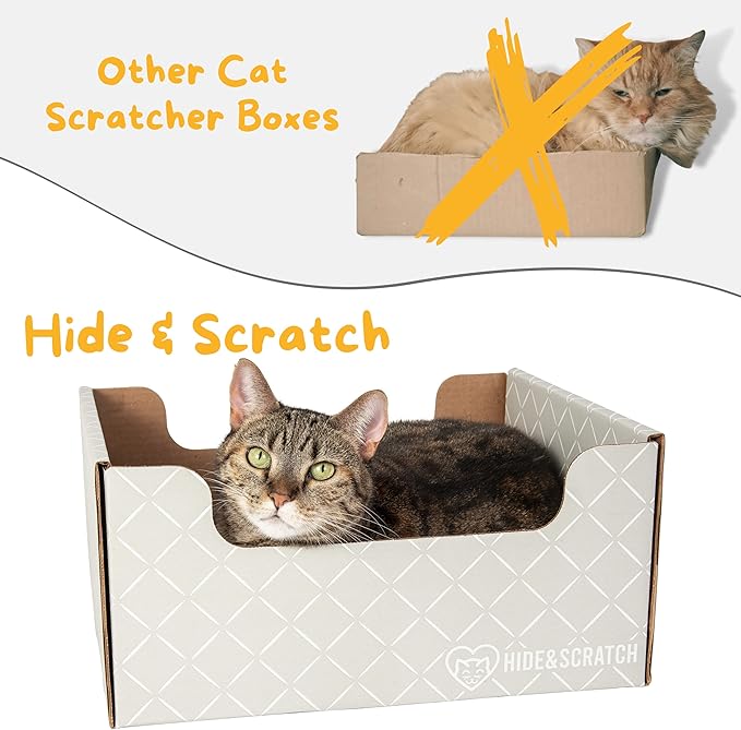 Hide & Scratch Extra-Large Heavy Duty Cardboard Cat Scratcher Box and Cat Bed with Refillable Scratch Pad