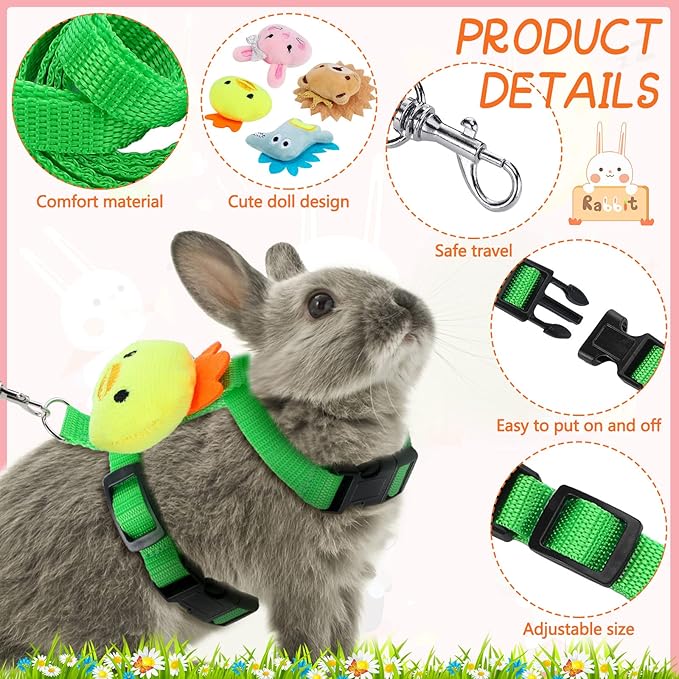 4 Sets Adjustable Bunny Rabbit Harness and Leash Set Small Pet Cute Vest Harness Leash with Decoration for Bunny Ferret Small Pets (Animals)