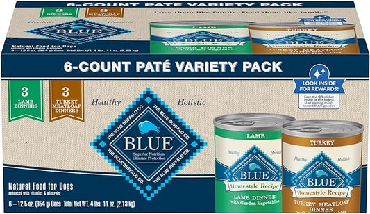 Blue Buffalo Homestyle Recipe Adult Wet Dog Food, Lamb & Turkey Variety Pack, 12.5oz cans (Pack of 6)