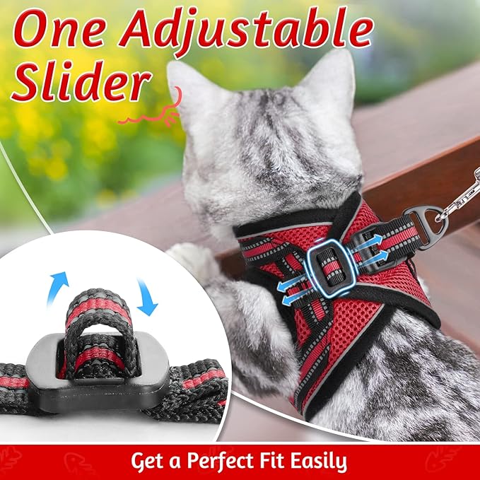 rabbitgoo Cat Harness and Leash Set for Walking Escape Proof, Adjustable Soft Kittens Vest with Reflective Strip for Cats, Comfortable Outdoor Vest, Red, S