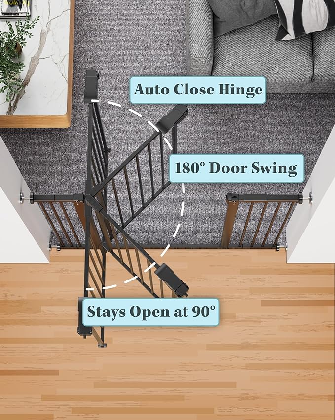InnoTruth 36" Tall Baby Gate for Dogs, 29-39.6” Auto Close Safety Gate Crafted for Child Protection with 2.24" Slots, Dual-Lock Safety Design and Wall-Friendly, Black