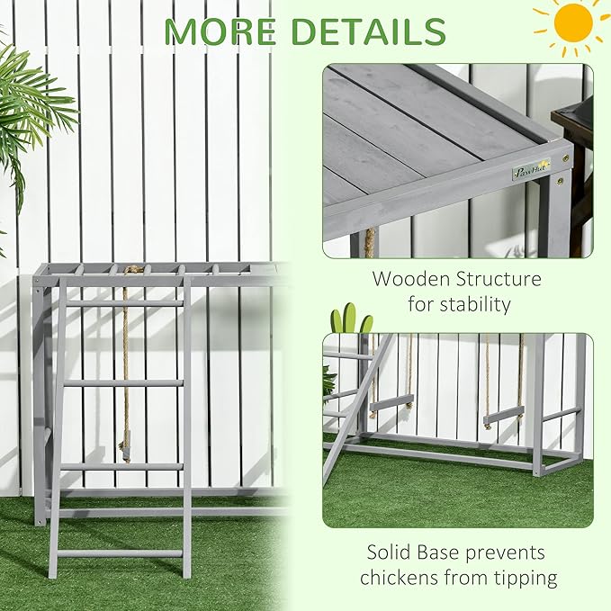 NicBex 27.5" Chicken Activity Play with Multiple Chicken Perches & Hen Ladder,Wooden Chicken Coop Accessory with Swing Set for 3-4 Birds,Parrot Finches Parakeets Budgie Parrotlet Conures,Gray