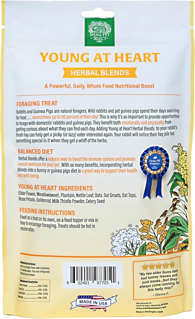 Small Pet Select - Young At Heart Herbal Blend, a Natural Herbal Treat for Rabbits and Guinea Pigs, 4.4oz