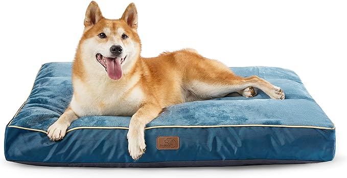 Bedsure Waterproof Dog Beds for Large Dogs - 4 inch Thick Up to 75lbs Large Dog Bed with Washable Cover, Pet Bed Mat Pillows, Navy