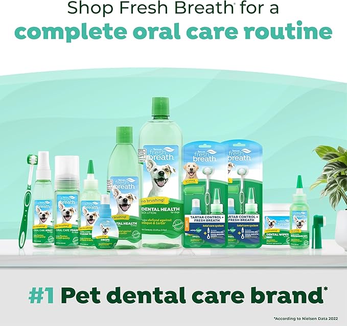 TropiClean Fresh Breath No Brushing Clean Teeth Dental & Oral Care Dental Wipes for Dogs, 50ct - Teeth Cleaning Wipes - Helps Wipe Away Plaque & Tartar - Freshens Breath - No Brushing Required