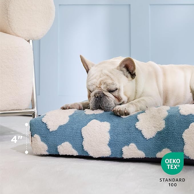 Lesure Dog Beds Large Sized Dog-Thick Shredded Chopped Foam Pet Bed, Dog Bed Indoor with Removable Cover, Cute Modern Fuzzy Plush & Anti Slip Bottom(35'x22', Blue)
