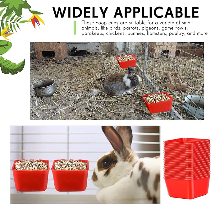 20 Pcs Cage Cups Chicken Feeder Waterer 16 oz Birds Feeders Hanging Bunny Cage Feeder Chicken Water Bowl for Pet Parrot Rooster Parakeet Gamefowl Poultry Pigeon Wire Cage (Red)