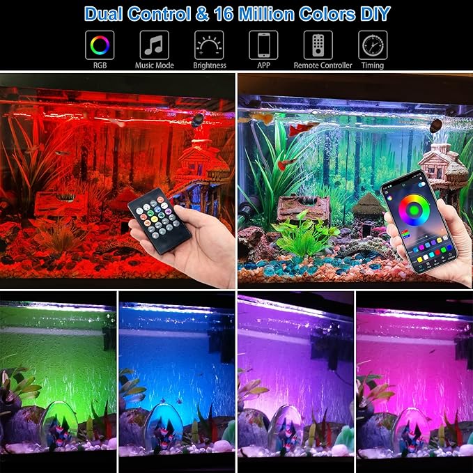 VARMHUS LED Aquarium Light,Fish Tank Light with Remote Controller&APP Control,DIY Full Spectrum Optional Color&Intelligent Timing and Dimming,29 Light Modes and 4 Music Control Modes 6LEDS-RGB 7.5''