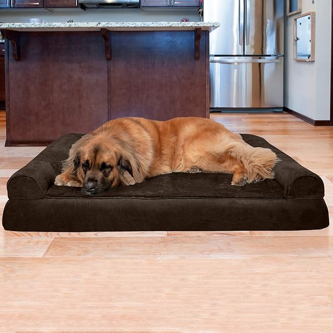 Furhaven Orthopedic Dog Bed for Large Dogs w/ Removable Bolsters & Washable Cover, For Dogs Up to 125 lbs - Plush & Suede Sofa - Espresso, Jumbo Plus/XXL