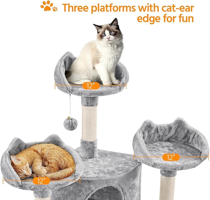 Yaheetech 76.5in Cat Tree Cat Tower with 3 Condos, 3 Cozy Perches with Dangling Ball, Scratching Posts, 2 Baskets, Pet Bed Furniture Activity Center for Indoor Cats and Kittens