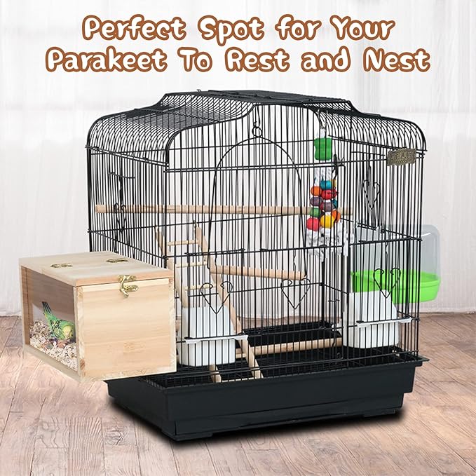 Parakeet Nesting Box Transparent Bird House for Cage Natural Wood Breeding Box for Parrot Parakeet Cockatiel Lovebirds Budgie Conure and Other Small Birds