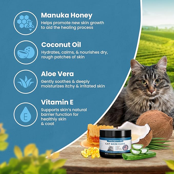 Cat Paw Balm Cat Cream 8 oz: Hot Spot Treatment for Cats Dermatitis, Mange Treatment, Cat Itchy Skin Relief for Dry Skin, Pet Wound Care, Natural Allergy Relief with Manuka Honey, Aloe Vera, Vitamin E