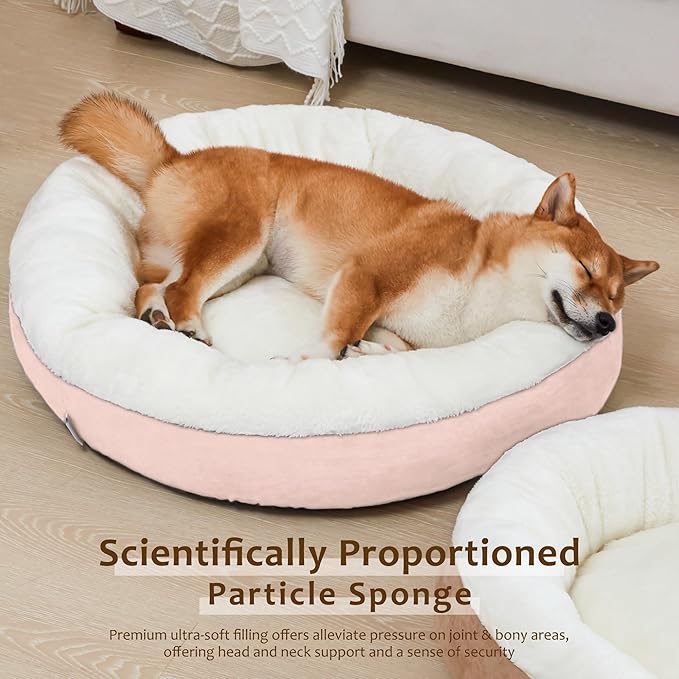 Love's cabin Round Donut Cat and Dog Cushion Bed, 30in Pet Bed for Medium or Large Dogs, Anti-Slip & Water-Resistant Bottom, Soft Durable Fabric Pet beds, Washable Calming Cat & Dog Bed Pink