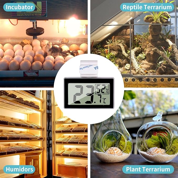 Reptile Thermometer Humidity and Temperature Sensor Gauges Reptile Digital Thermometer Digital Reptile Tank Thermometer Hygrometer with Hook Ideal for Reptile Tanks, Terrariums