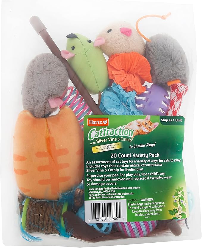 Cattraction with Silver Vine & Catnip Cat Toy Variety Pack, 20 Count