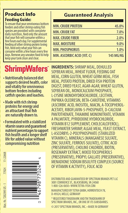 Tetra ShrimpWafers Complete Diet for Catfish and Loaches 3 Ounce