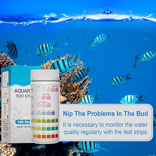 7 in 1 Aquarium Test Kit, Fish Tank Test Strips, 100 Strip Pack, Freshwater Aquarium Water Test Kit to Detect Nitrite Nitrate Chlorine Carbonate Total Alkalinity Hardness pH