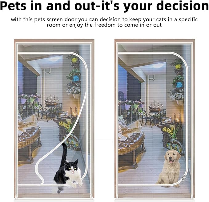 Upgraded Pet Screen Door with Zipper Closure,Fits Doors Up to 36"x95", Cat Resistant Screen Door, Easy Install Thickened Pet Door Mesh Screen for Doorways, Bedroom, Kitchen