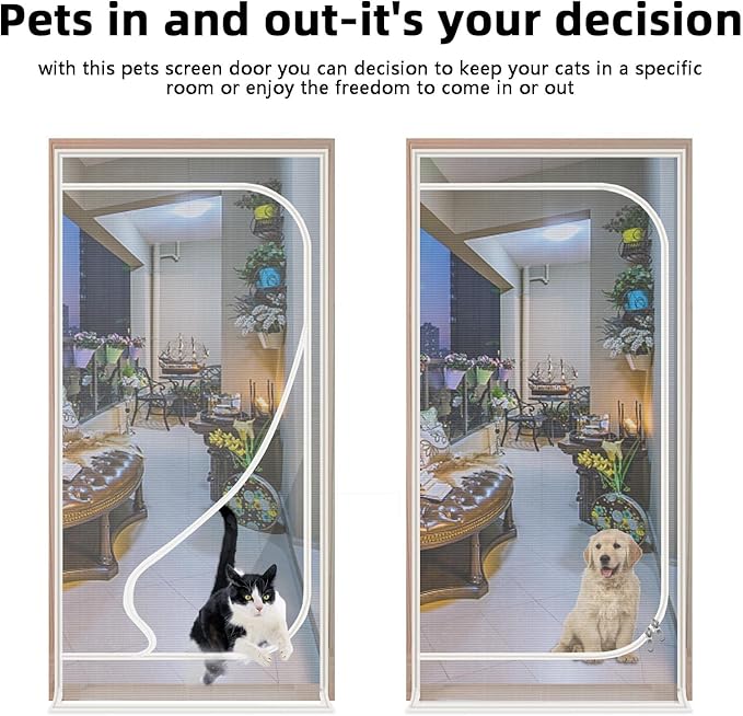 Upgraded Pet Screen Door Fits Doors Up to 28"x78",Heavy Duty Cat Proof Mesh Screen Door with Zipper Closure,Prevent Cats Running Out from Home,Bedroom,Living Room,Kitchen,(White)
