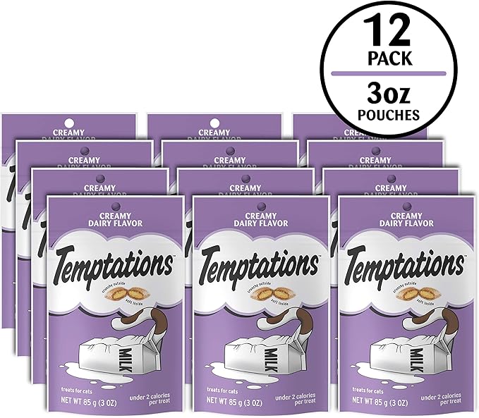 TEMPTATIONS Classic Treats for Cats Creamy Dairy Flavor 3 Ounces (Pack of 12)