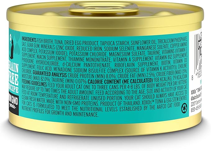 I AND LOVE AND YOU" XOXOs Canned Wet Cat Food, Tuna and Egg Stew, Grain Free, Real Meat, No Fillers, 3 oz Cans, Pack of 24 Cans