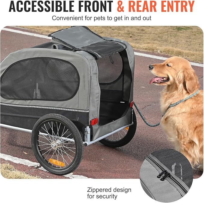 VEVOR Dog Bike Trailer, Supports up to 66/88/100 lbs, Pet Cart Bicycle Carrier, Easy Folding Frame with Quick Release Wheels, Universal Bicycle Coupler, Reflectors, Flag, Collapsible to Store