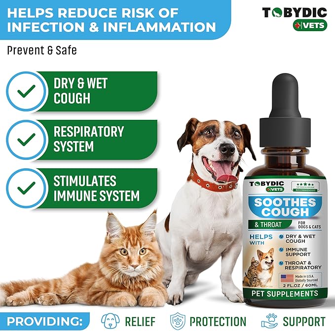 Natural Dog Cough Medicine & Antibiotic for Cats Respiratory Infection - Sneezing Relief & Kennel Cough Treatment - Trachea Collapse & Pet Asthma Support - Made in USA