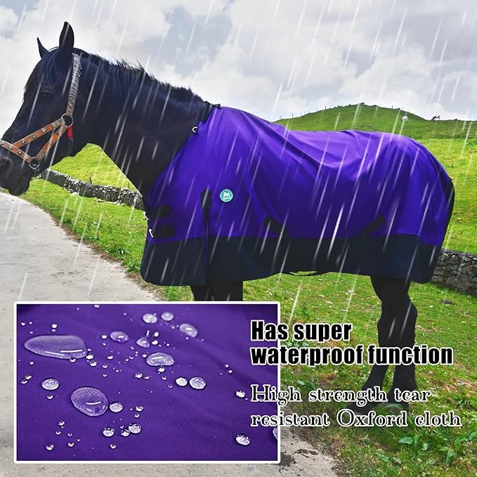 Waterproof and Breathable Horse Sheet|Horse Blankets for Real Horses|Adjustable with Tail Rainy Day Choices for Horses(78", Purple)