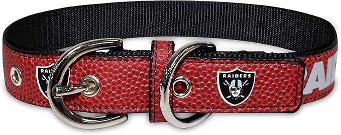 Pets First Tough Leather Pet Collar NFL Los Vegas Raiders Premium Dog Collar, Limited Edition,Best & Strongest Heavy-Duty Dog Collar!, oakland raiders,Medium (16-20''L& 1''W) (OAK-3081-MD)
