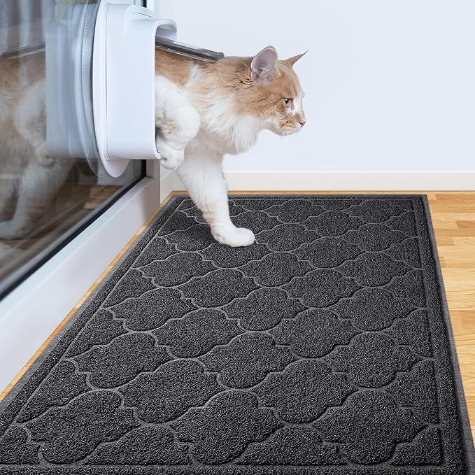 LuxStep Cat Litter Mat Litter Trapping Mat, 23x35 Inch Waterproof and Non-Slip Litter Box Mat for Clean Floors, Soft on Cat Paws, Large Litter Pad for Indoor Cat Supplies and Essentials, Black