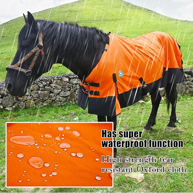 Waterproof and Breathable Horse Sheet|Horse Blankets for Real Horses|Adjustable with Tail Rainy Day Choices for Horses(66", Orange)