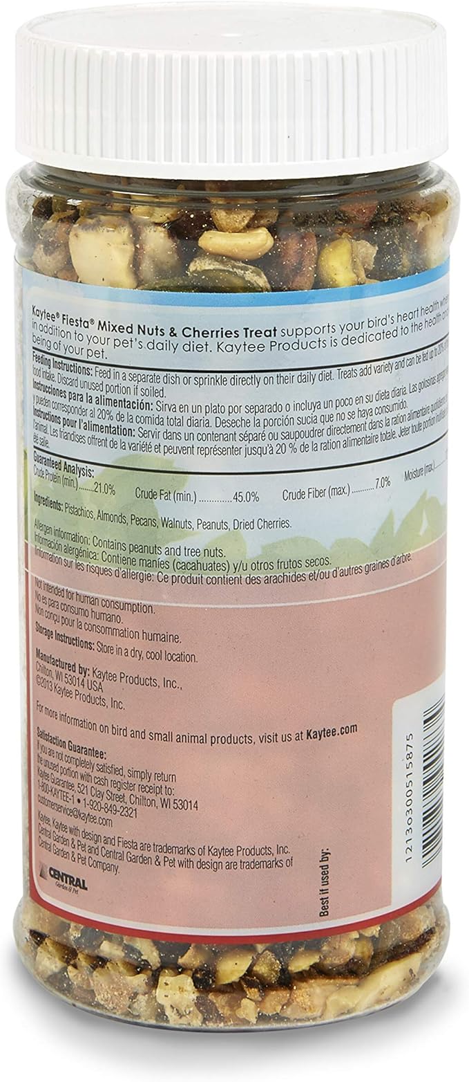 Kaytee Fiesta Mixed Nuts And Cherries Treat For Pet Birds, 8 oz Jar