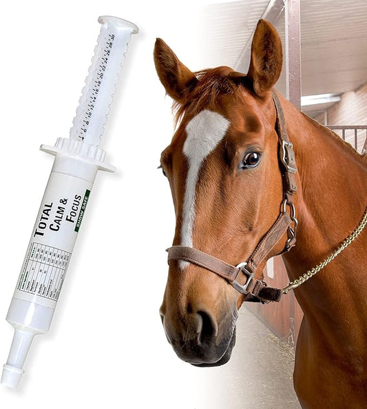 Total Calm and Focus for Horses Supplement - Magnesium & Calming Formula for Horse Show, Training, & Performance Mental Alertness without Drowsiness, Show Safe, Horses Perfect Prep 1oz Syringe