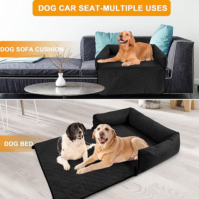 Dog Car Seat Pet Booster Car Seat for Mid/Large Dogs, Dog Car Seat is Safe and Comfortable, and can be Disassembled for Easy Cleaning, Comfy Ultra Soft Car Travel Bed (Black Soft Medium Dog Car Seat)